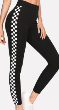 Side Checkered Stripe Yoga Pilates Workout Leggings