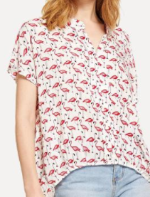 Flamingo Long Tee Button Down Shirt Fashion Top