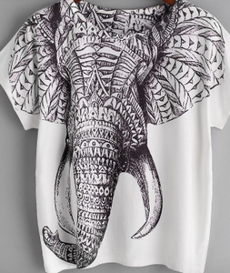 Elephant Black Graphic Boho Tee Shirt Top
