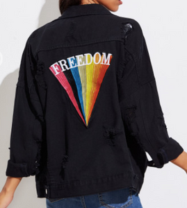 Freedom Denim Rainbow Ripped Fashion Jacket