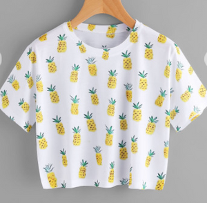 Pineapple Loose Crop Tee Shirt Fashion Top
