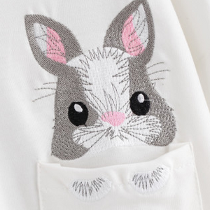 Baby Bunny Embroidered Long Sleeve White Hoodie