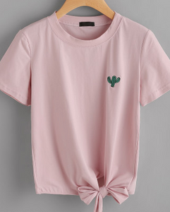 Pink Tie Cactus Fashion Tee Shirt Casual Top
