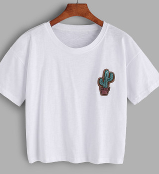 Cactus White Loose Crop Tee Shirt Fashion Top