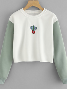 Thick Comfy Sweat Shirt Cactus Embroidered