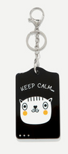 Load image into Gallery viewer, Keep Calm Zen Graphic Cat Black White Keychain
