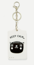 Load image into Gallery viewer, Keep Calm Zen Graphic Cat Black White Keychain
