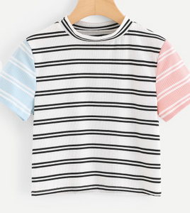 80s Style Color Stripes Tee Shirt Crop Top