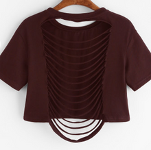 Load image into Gallery viewer, Beautiful Burgundy Casual Ripped Crop Top
