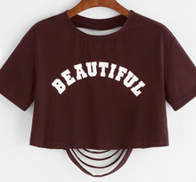 Load image into Gallery viewer, Beautiful Burgundy Casual Ripped Crop Top

