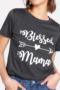 Blessed Mama Gray Slogan Tee Shirt Casual Top