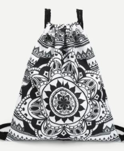 Black White Mandala String Bag