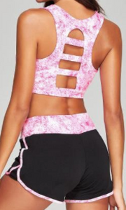 Pink Brush Padded Sport Yoga Bra Top Black Lined Short Set