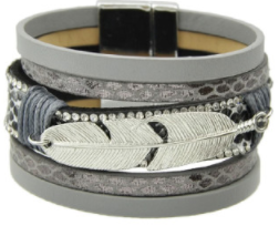 Gray Silver Leaf Stack Cuff Bracelet