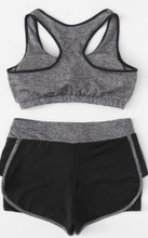 Load image into Gallery viewer, Gray Black Padded Sport Yoga Bra Top Lined Short Set
