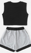 Load image into Gallery viewer, Black Crop Top Tank Gray Lined Short Set
