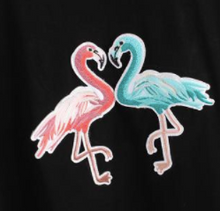 Load image into Gallery viewer, Black Embroidered Flamingo Tee Shirt Top
