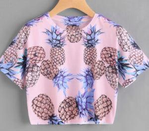 Pineapple Graphic Crop Loose Comfy Fit Shirt Top