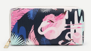 Flamingo Print Zipper Wallet