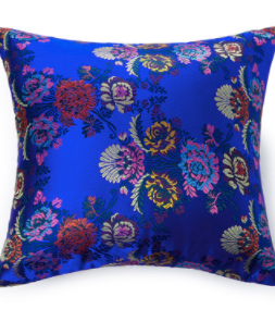 Royal Blue Sating Flowers Floral Print Pillow