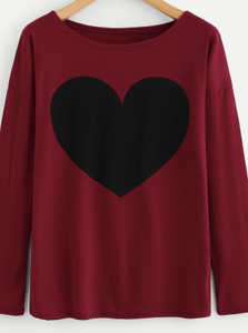 Big Heart Love Graphic Long Sleeve Casual Fashion Shirt