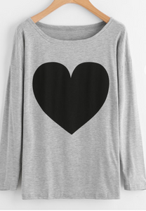 Big Heart Love Graphic Long Sleeve Casual Fashion Shirt