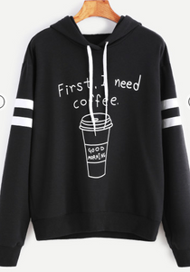 Coffee Fashion Black Casual Hoodie Sweatshirt