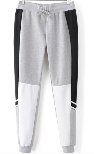 Thick Cotton Gray White Block Casual Fashion Pants