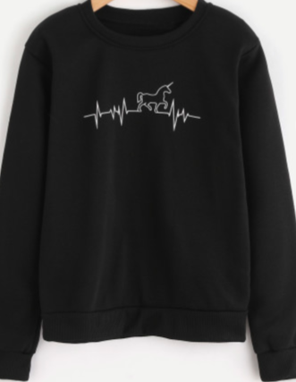 Heartbeat Unicorn Black Long Sleeve Sweat Shirt Top