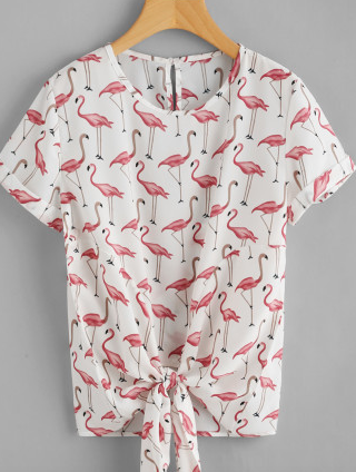 Flamingo Loos Tie Zip Shirt Casual Fashion Top