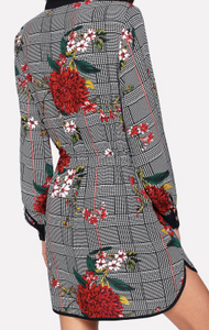 Long Sleeve Floral Button Down Pocket Fashion Dress