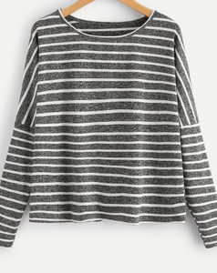 Pinstripe Gray White Long Sleeve Top Shirt Sweater