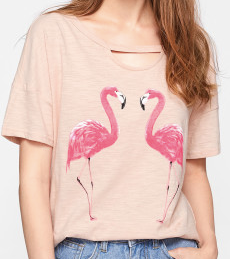 Loose Pink Flamingo Tee Shirt Fashion Top