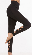 Load image into Gallery viewer, Hi Waist Soft Black Criss Cross Pocket Yoga Pilates Leggings
