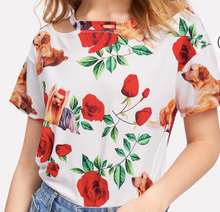 Load image into Gallery viewer, Vintage Style Dog Floral White Tee Shirt Fashion Top
