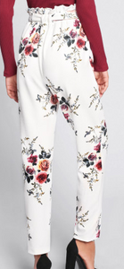 Comfy White Floral Casual Fashion Pants