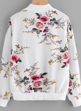 Load image into Gallery viewer, White Floral Bomber Fashion Jacket Long Sleeve
