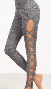 Criss Cross Cut Out Gray Yoga Pilates Fashion Casual Leggings