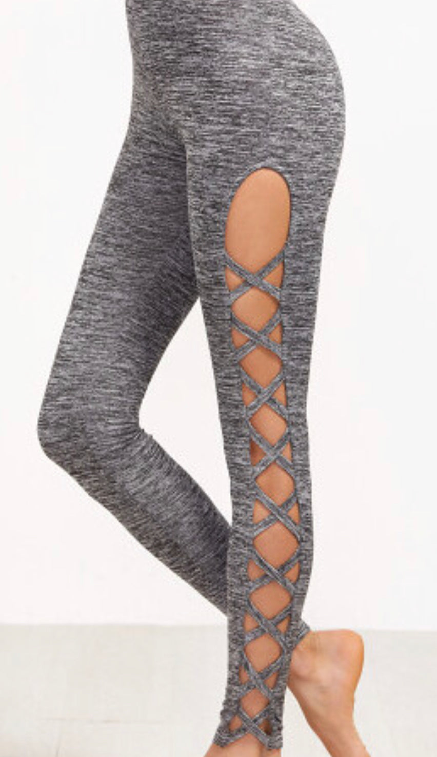 Criss Cross Cut Out Gray Yoga Pilates Fashion Casual Leggings