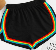 Load image into Gallery viewer, Happy Rainbow Black Ringer Shorts
