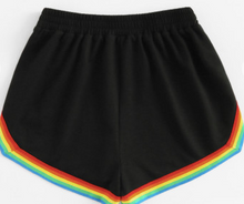 Load image into Gallery viewer, Happy Rainbow Black Ringer Shorts
