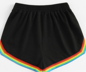Happy Rainbow Black Ringer Shorts