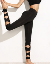 Load image into Gallery viewer, Back Laceup Soft Black Yoga Pilates Leggings
