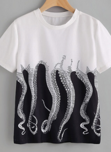 Octopus Print Graphic Tee Shirt Top