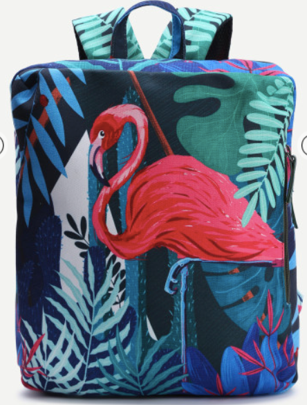 Canvas Square Flamingo Tropical Backpack Bag