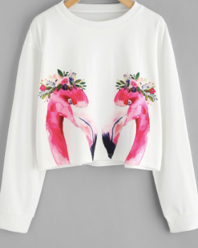 Double Flamingo Crop Long Sleeve Sweater Shirt