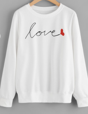Love Print Heart White Sweater Long Sleeve Sweatshirt
