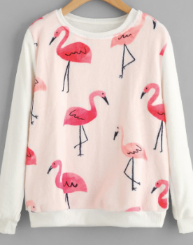 Big Flamingo Sweatshirt Long Sleeve Top
