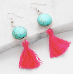 Turquoise Pink Strand Dangle Fashion Earrings