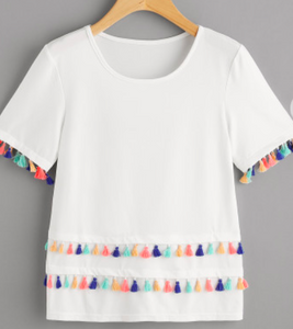 Pastel Color Tassel Fancy Tee Shirt Fashion Top